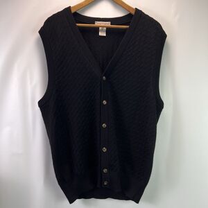 Tricots St Raphael Black Pure Wool Textured Knit Button Front Vest Size Medium
